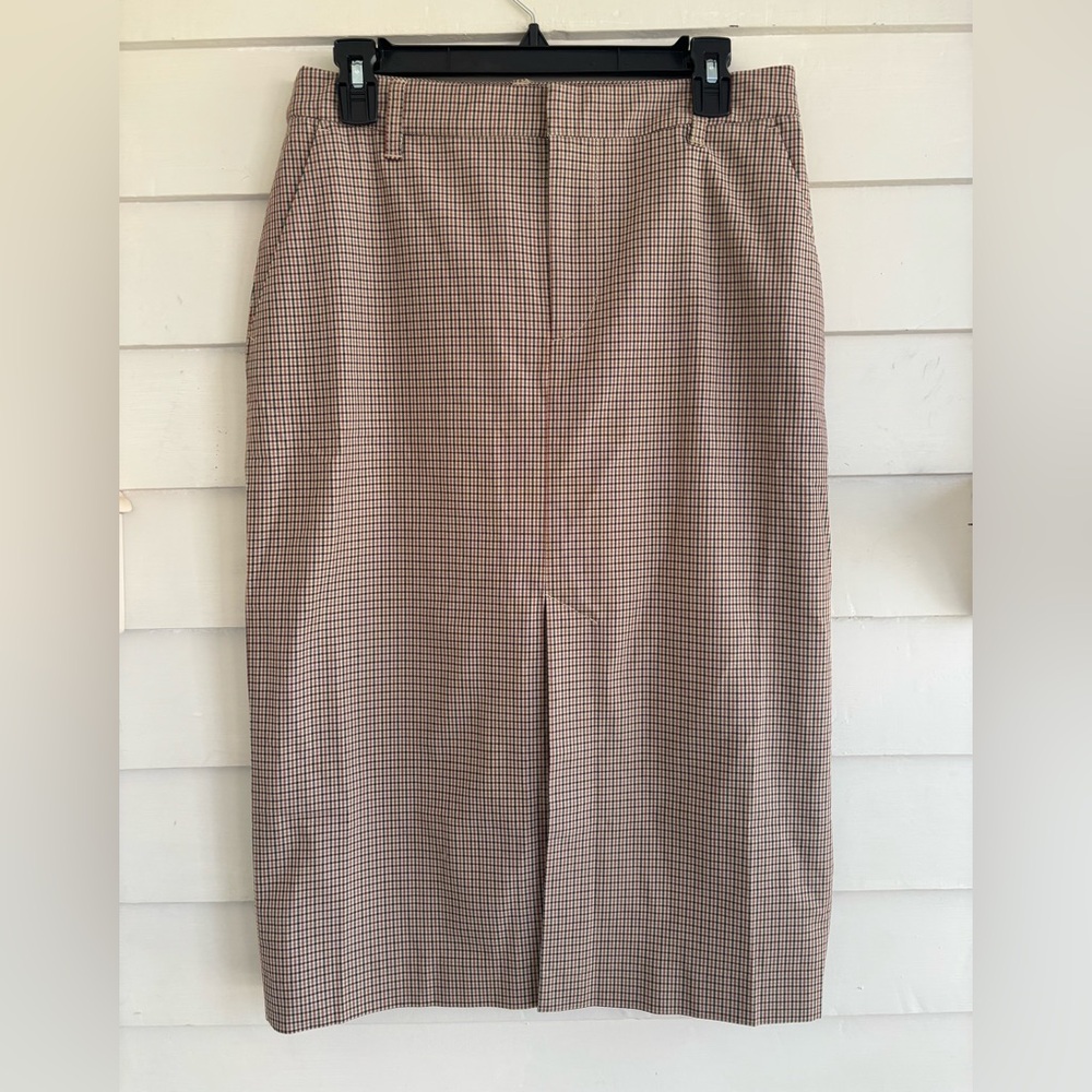 Gap Tan Checked Plaid Pencil Midi Skirt Size 8 Petite New With Tag